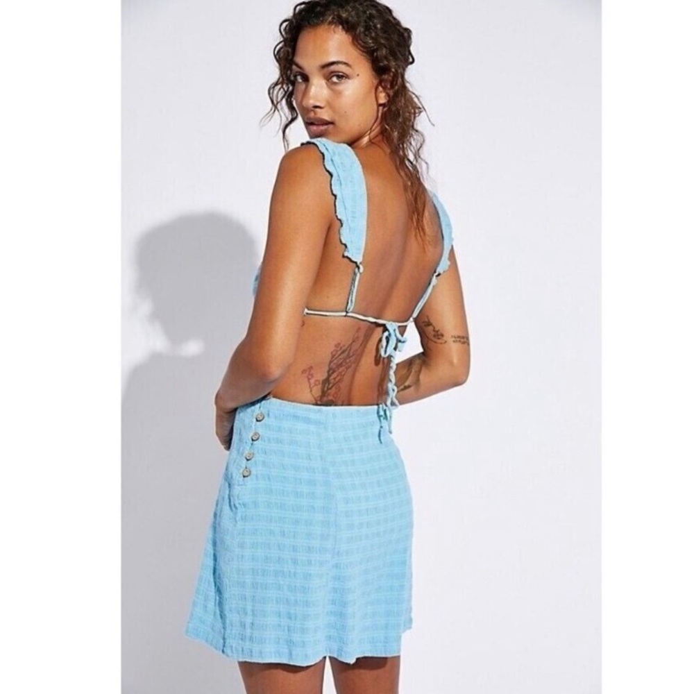 Free People Size Medium Beyond Chic Mini Dress Open Back Blue Cute Summer Strap